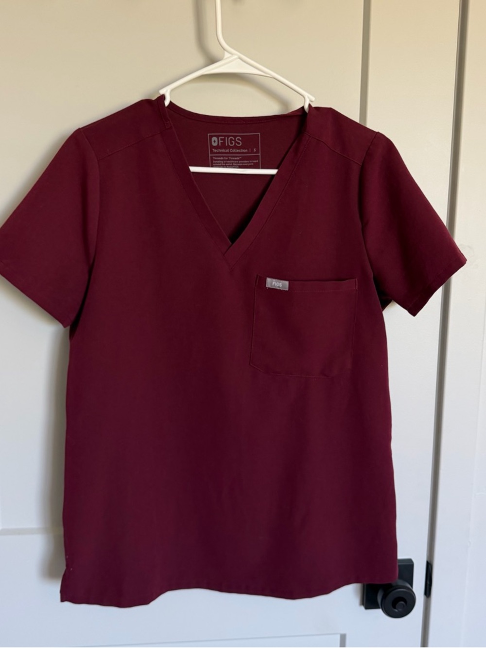 Figs Technical Collection V-Neck Scrub Top in Maroon